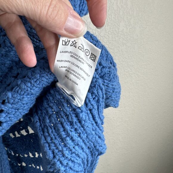 Sandro Sweater Women 1 Blue Open Knit Short Sleeve Cotton Pretty Spring Casual S - Picture 7 of 11